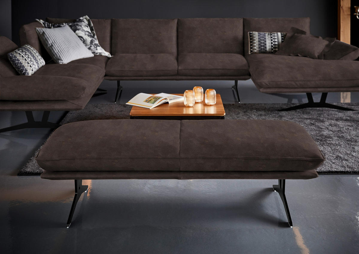 WOHNLANDSCHAFT  in Echtleder Braun  - Schwarz/Braun, Natur, Leder/Metall (217/359/155cm) - Dieter Knoll