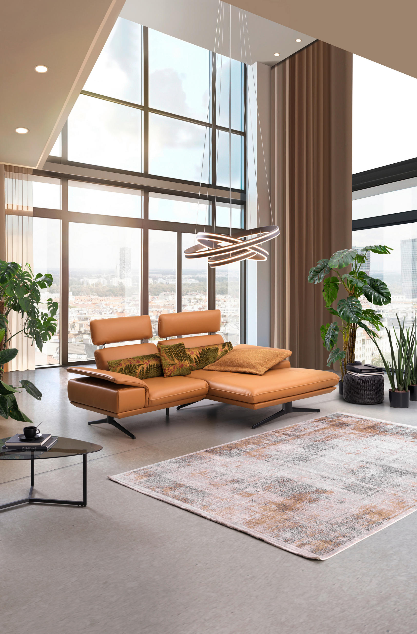 ECKSOFA in Echtleder Bernsteinfarben  - Beige/Bernsteinfarben, Design, Leder/Metall (152/239cm) - Koinor
