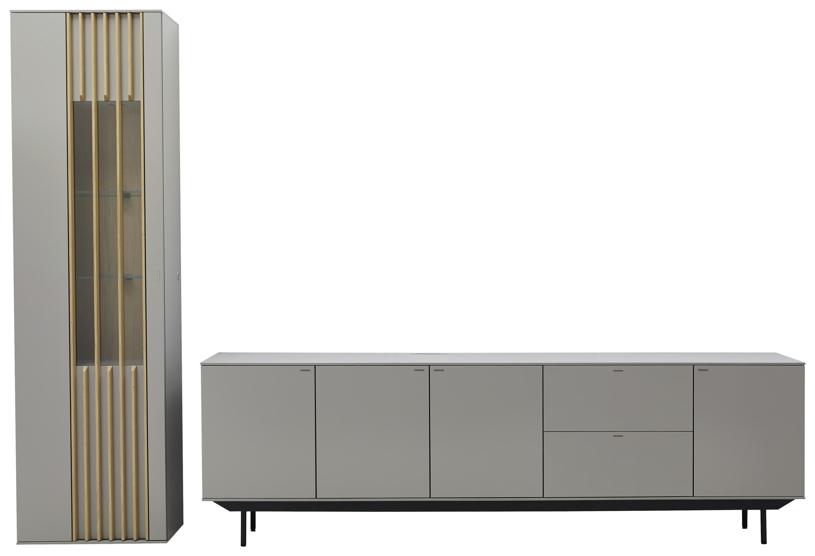 WOHNWAND Wildeiche furniert Grau, Eichefarben - Eichefarben/Schwarz, Design, Glas/Holz (315/216/47cm) - Ambiente