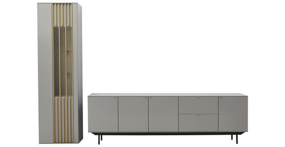 WOHNWAND 315/216/47 cm in Grau, Eichefarben - Eichefarben/Schwarz, Design, Glas/Holz (315/216/47cm) - Ambiente