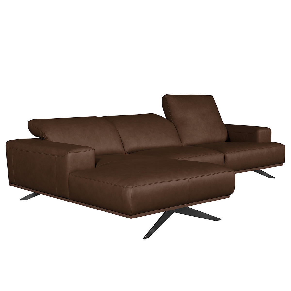 ECKSOFA  in Echtleder Dunkelbraun  187/295 cm  - Dunkelbraun/Schwarz, Design, Leder/Metall (187/295cm) - Livetastic