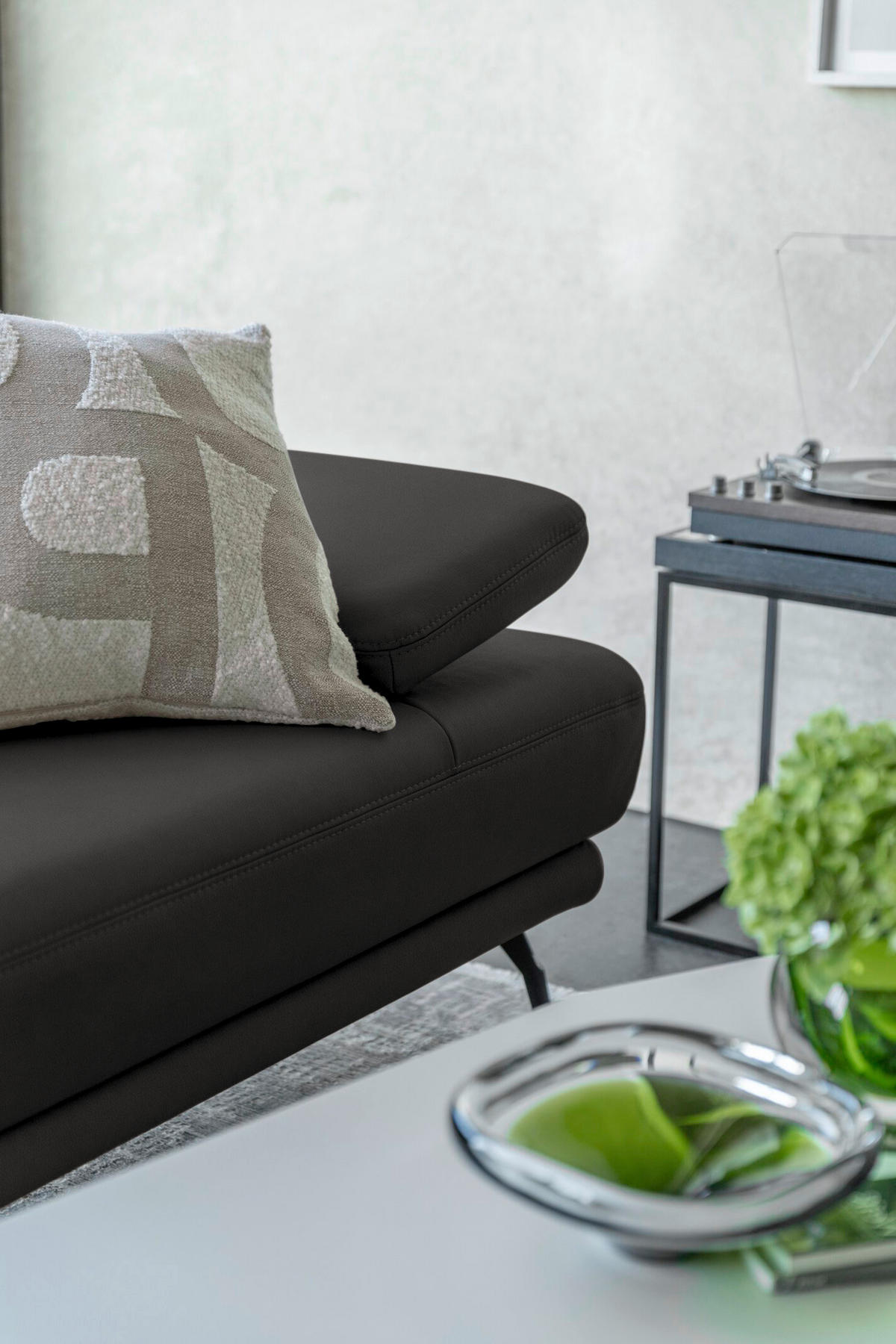 ECKSOFA Echtleder Dunkelgrau  - Dunkelgrau/Schwarz, Konventionell, Leder/Metall (301/180cm) - Joop!