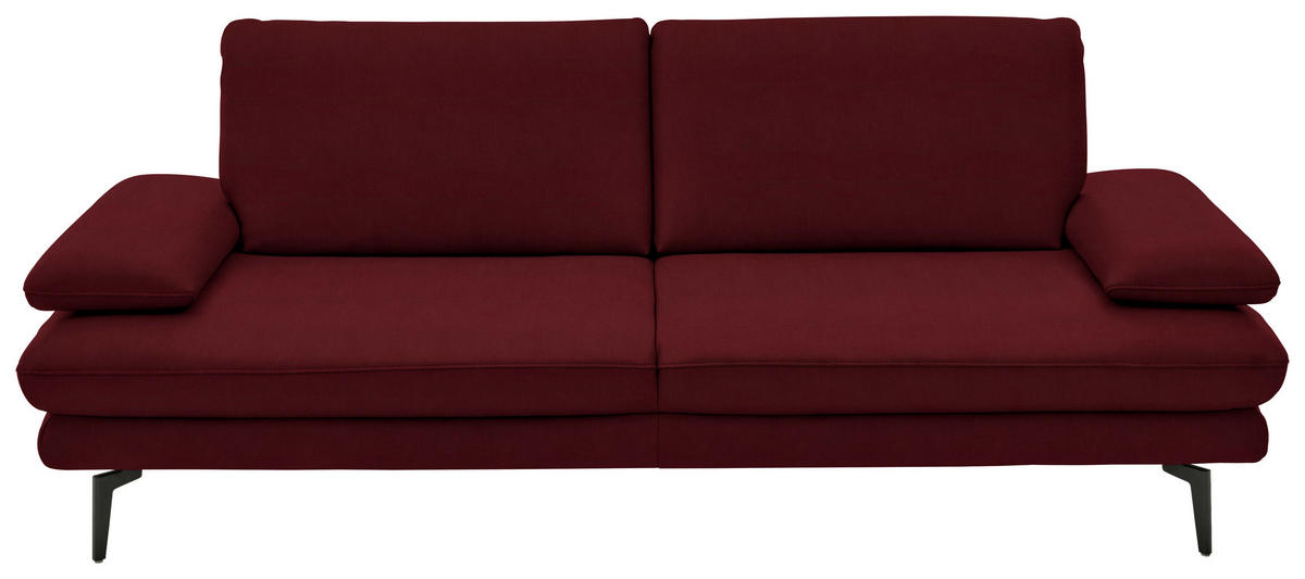 3-SITZER-SOFA in Echtleder Dunkelrot  - Schwarz/Dunkelrot, Design, Leder/Metall (222/86/104cm) - Dieter Knoll