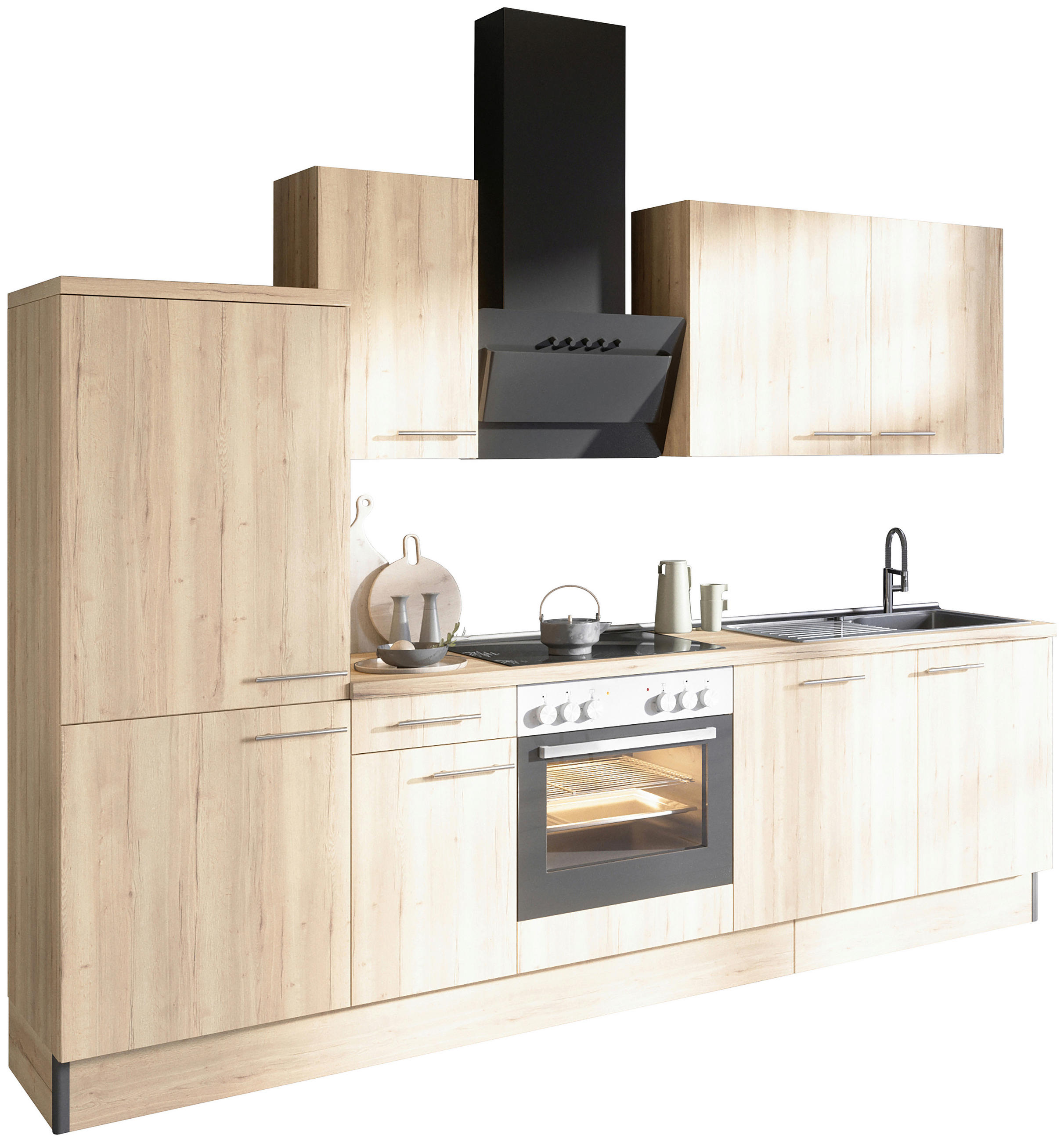 KÜCHENBLOCK 270 cm   in Eichefarben  - Edelstahlfarben/Eichefarben, Basics, Holzwerkstoff/Metall (270cm) - Optifit