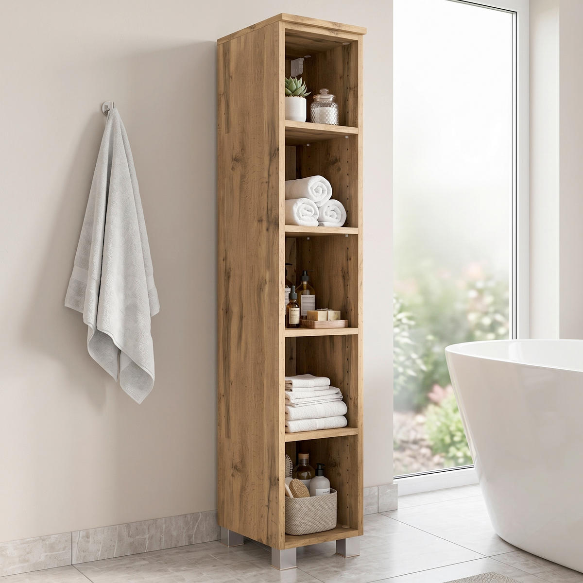 BADEZIMMERREGAL  - Eichefarben/Silberfarben, Konventionell, Holzwerkstoff/Kunststoff (25cm) - Held