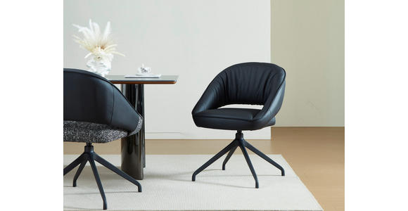 ARMLEHNSTUHL  Sitzfläche 360° drehbar, automatische Rückholfunktion  Echtleder  - Schwarz, Design, Leder/Metall (61/81/66cm) - Dieter Knoll