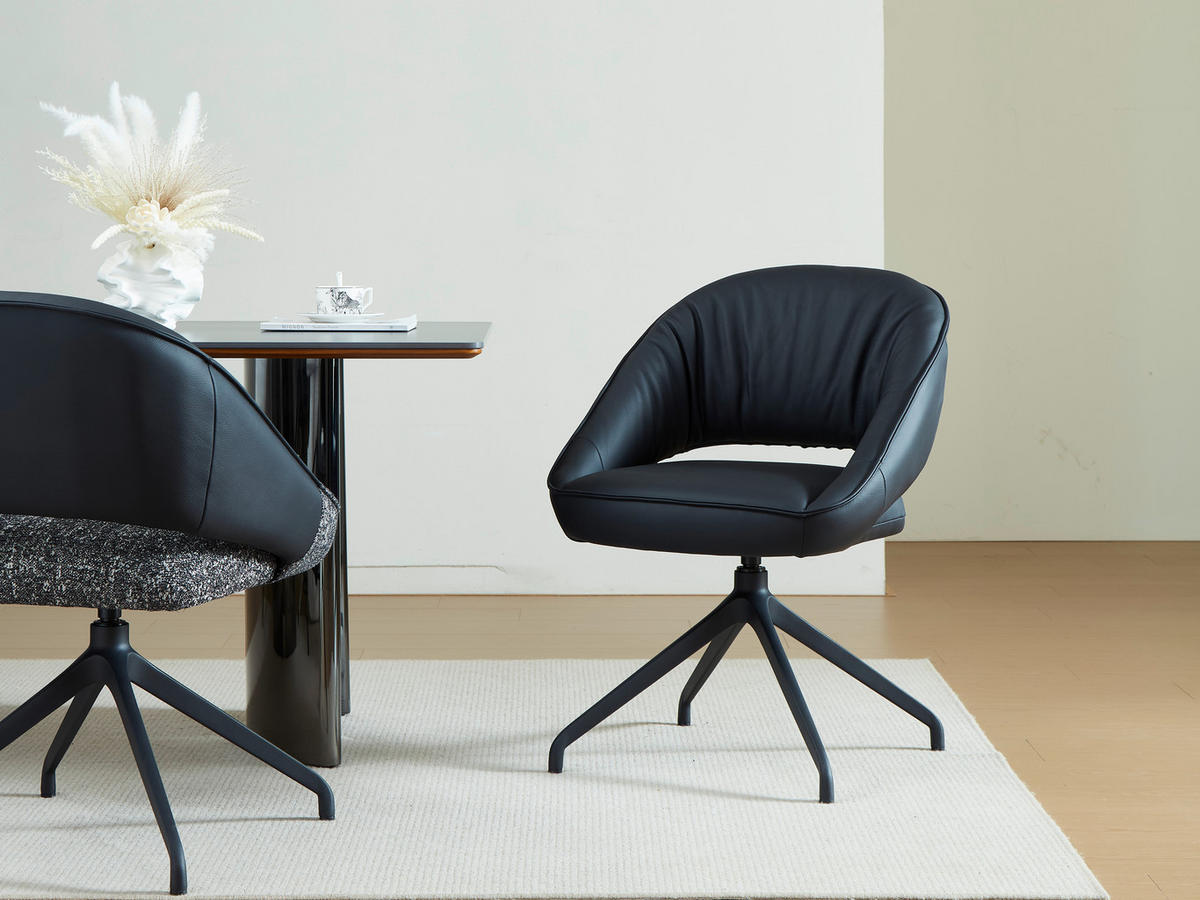 ARMLEHNSTUHL  Sitzfläche 360° drehbar, automatische Rückholfunktion  Echtleder  - Schwarz, Design, Leder/Metall (61/81/66cm) - Dieter Knoll