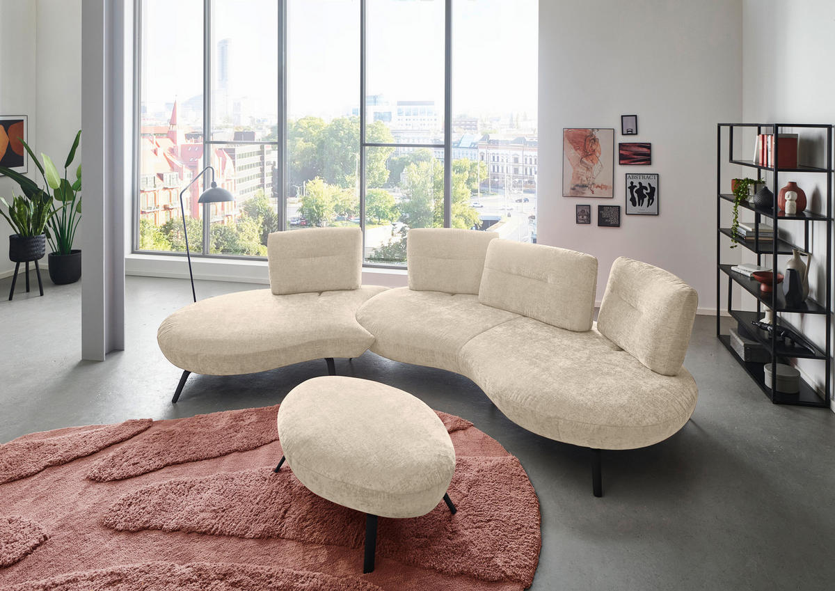 BIGSOFA Flachgewebe Creme  - Creme/Schwarz, Design, Textil/Metall (456/93/138cm) - Moderano