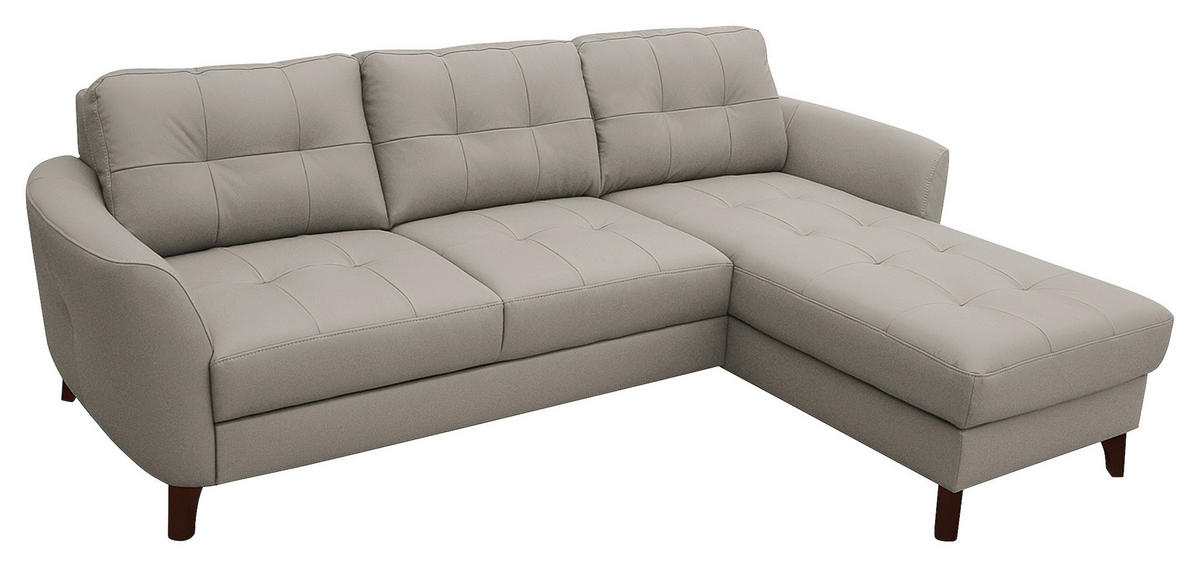 ECKSOFA in Lederlook Echtleder Platinfarben  - Platinfarben/Buchefarben, Design, Leder/Holz (238/168cm) - Livetastic