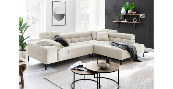 ECKSOFA inkl. Sitzvorzug in Cord Creme  - Creme/Schwarz, Design, Textil/Metall (321/216cm) - Hom`in