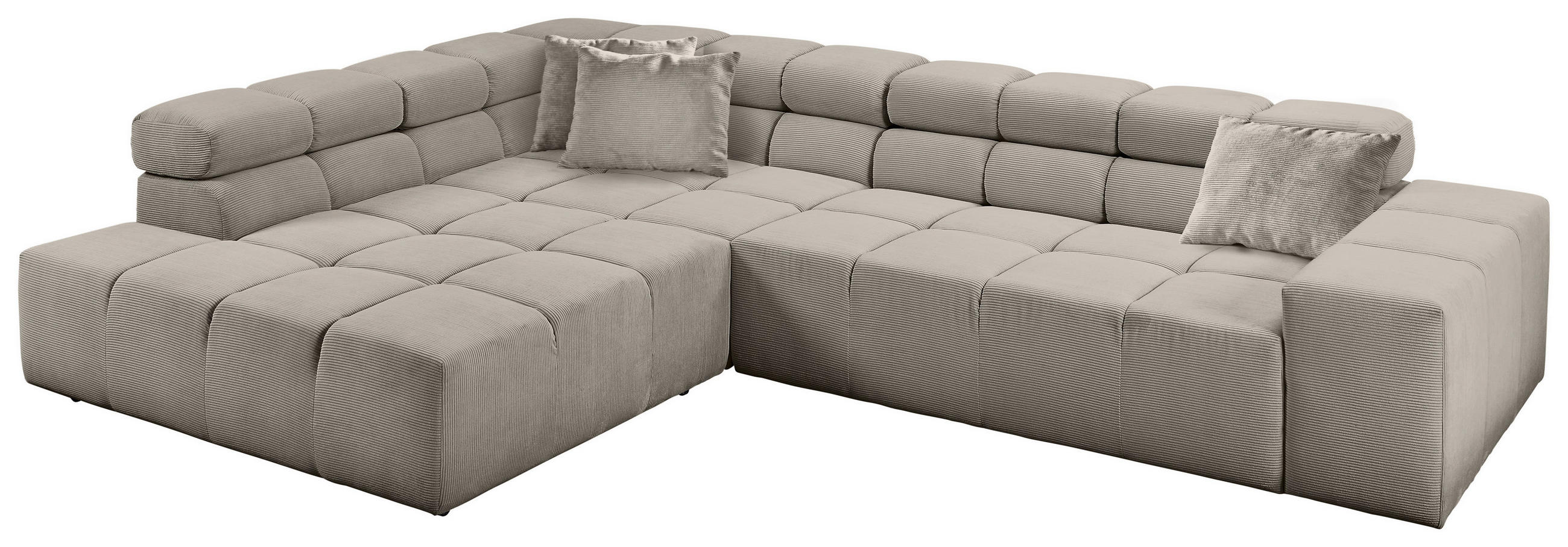 Thumbnail - Hom`in Ecksofa, Sand, Textil, 4-Sitzer, Füllung: Schaumstoff, Ottomane links, L-Form, 319x215 cm, Blauer Engel, Goldenes...