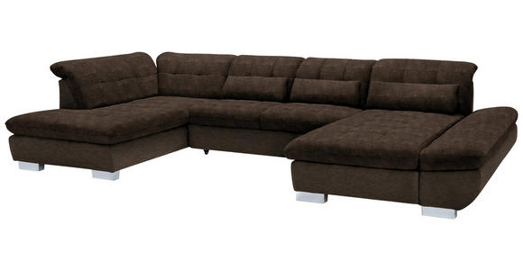 WOHNLANDSCHAFT  in Mikrofaser Braun  - Chromfarben/Braun, Design, Kunststoff/Textil (211/350/204cm) - Xora