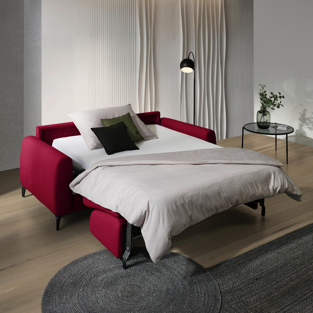 SCHLAFSOFA Cord Rot  - Rot/Schwarz, Konventionell, Holz/Textil (203/88/102cm) - Novel