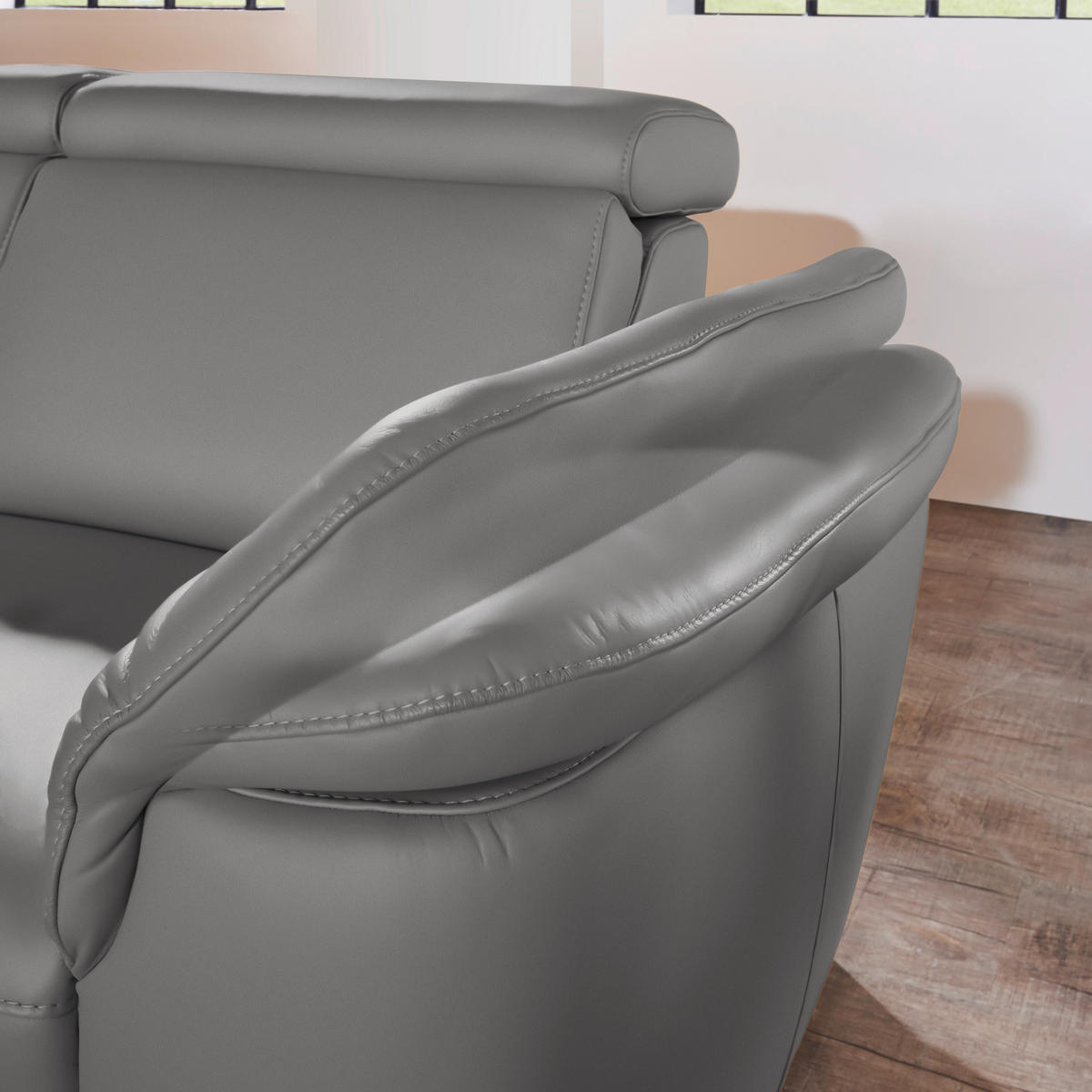 ECKSOFA in Echtleder Dunkelgrau  - Dunkelgrau/Alufarben, Design, Leder/Metall (239/271cm) - Cantus