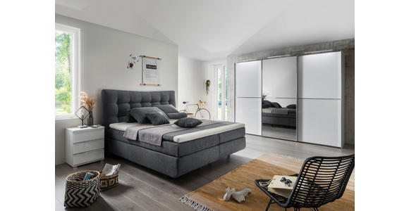 SCHWEBETÜRENSCHRANK  in Weiß  - Chromfarben/Weiß, Design, Glas/Holzwerkstoff (280/222/68cm) - Moderano