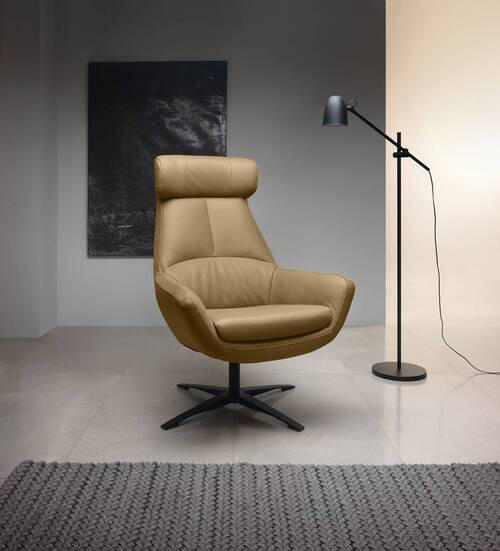 SESSEL in Echtleder Hellbraun - Hellbraun/Schwarz, Modern, Leder/Metall (81/112/83cm) - Trendmanufaktur