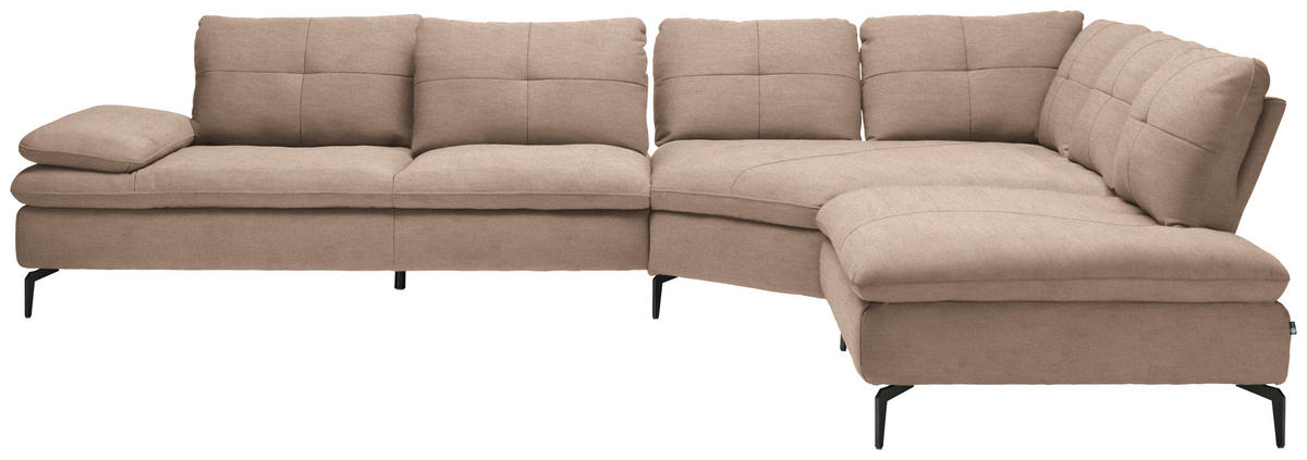 ECKSOFA in Flachgewebe Taupe  - Taupe/Schwarz, Design, Textil/Metall (344/271cm) - Chilliano