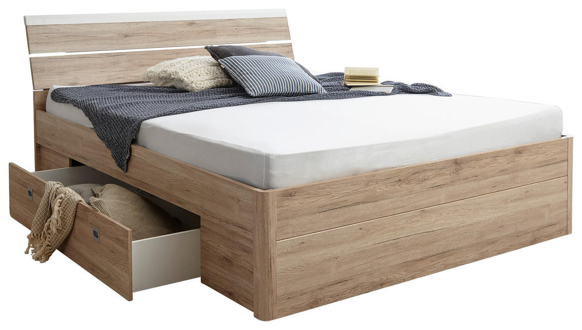 STAURAUMBETT 180/200 cm  in Weiß, Eiche San Remo  - Eichefarben/Weiß, KONVENTIONELL, Holzwerkstoff (180/200cm) - Ti'me
