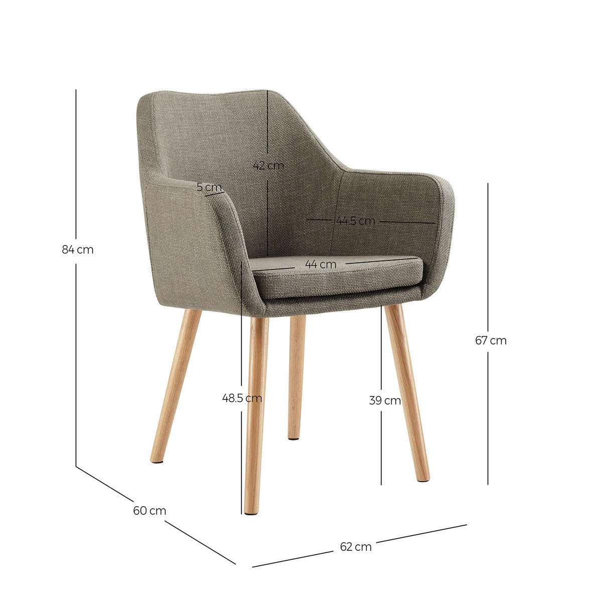 ARMLEHNSTUHL  in Struktur  - Braun/Naturfarben, MODERN, Holz/Textil (62/84/60cm) - Livetastic
