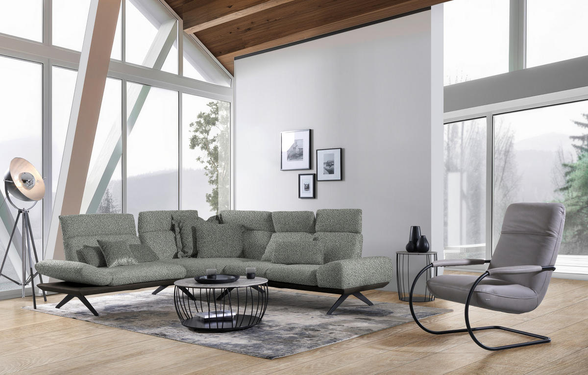 ECKSOFA in Flachgewebe Grau  239/270 cm  - Dunkelgrau/Schwarz, Design, Textil/Metall (239/270cm) - Koinor