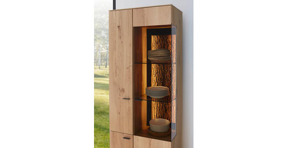 VITRINE in vollmassiv Kerneiche Eichefarben  - Eichefarben/Anthrazit, Design, Glas/Holz (72/205/44cm) - Valnatura