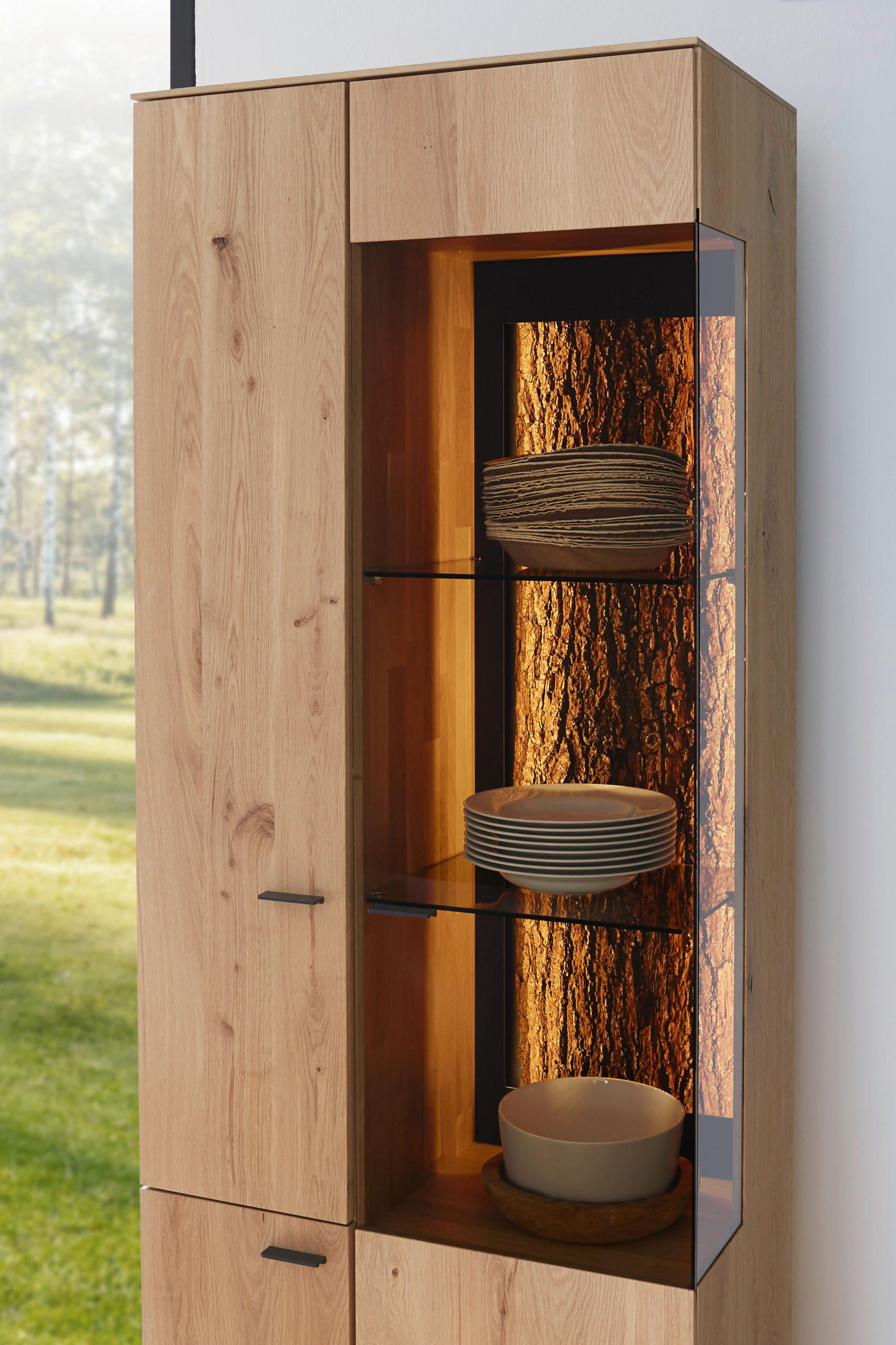 VITRINE Kerneiche vollmassiv Eichefarben - Eichefarben/Anthrazit, Design, Glas/Holz (72/205/44cm) - Valnatura