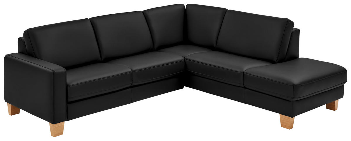 ECKSOFA in Echtleder Schwarz  - Eiche Bianco/Schwarz, Natur, Leder/Holz (257/235cm) - Valdera