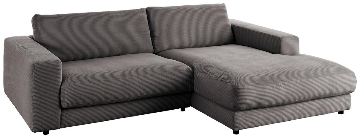 ECKSOFA in Cord Grau  - Schwarz/Grau, Design, Kunststoff/Textil (250/190cm) - Pure Home Lifestyle