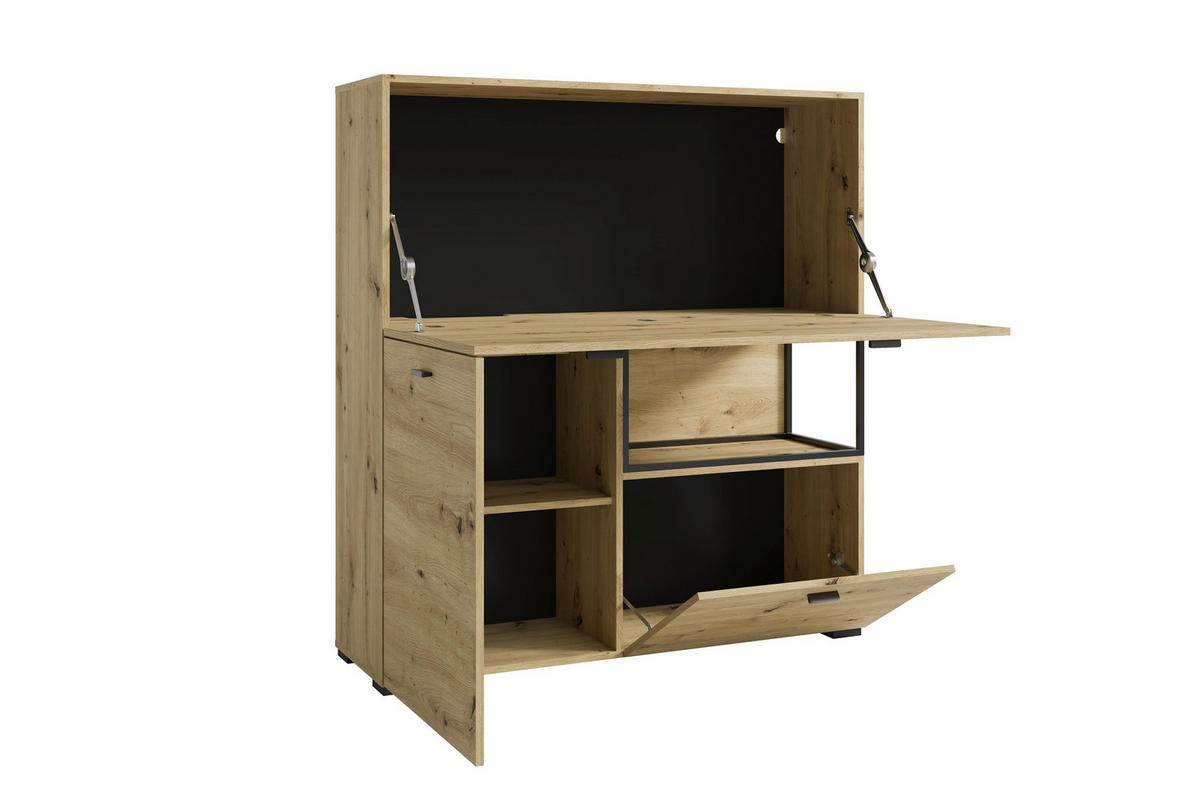HIGHBOARD FRAME, 120/127/40 cm,  - Schwarz/Eiche Artisan, MODERN, Holzwerkstoff/Metall (120/127/40cm) - MID.YOU