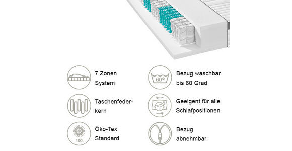TASCHENFEDERKERNMATRATZE 90/200 cm Höhe ca. 22 cm  - KONVENTIONELL, Textil (90/200cm) - Xora