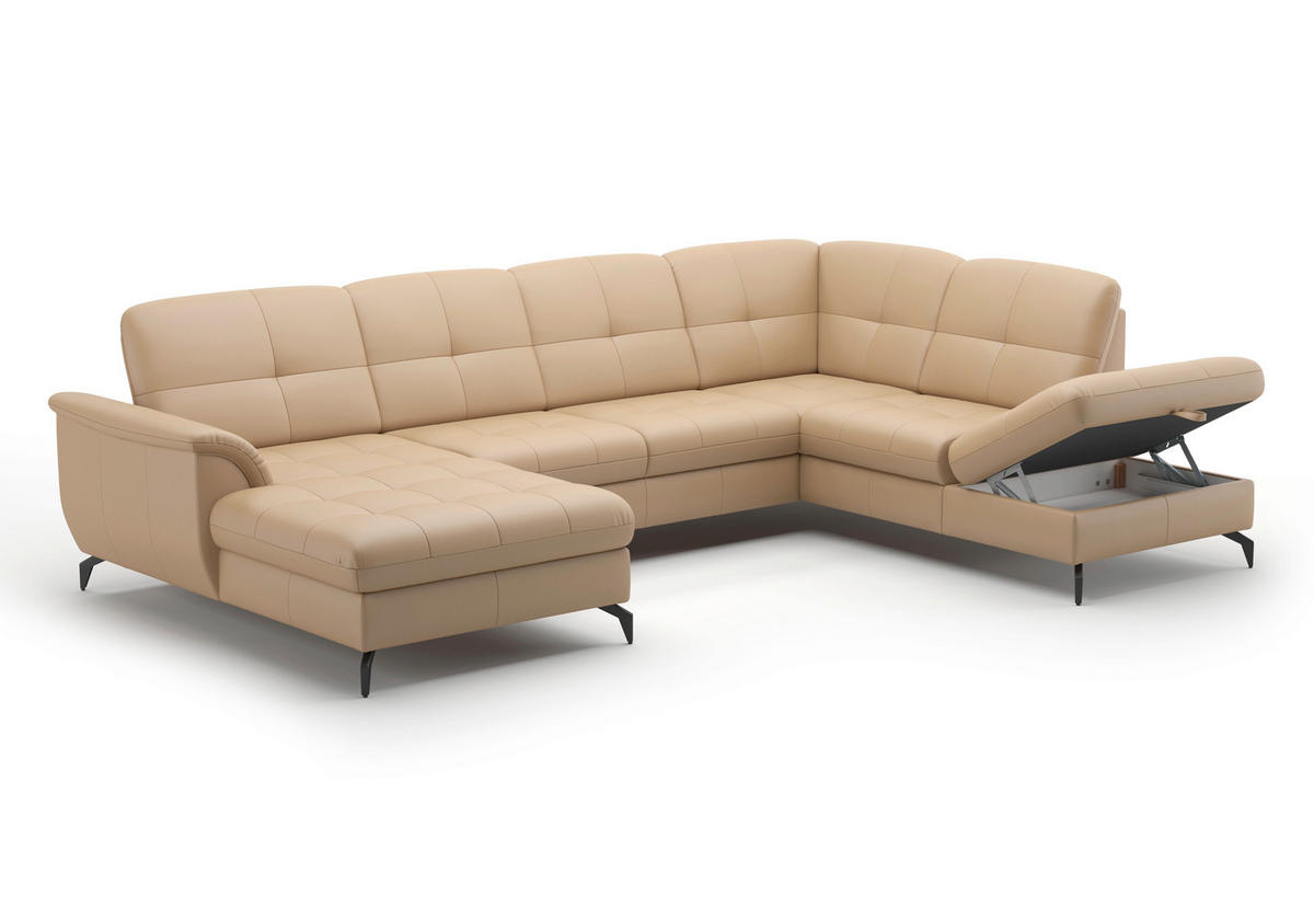 WOHNLANDSCHAFT Cappuccino Echtleder  - Schwarz/Cappuccino, MODERN, Leder/Metall (164/319/212cm) - Sit & More