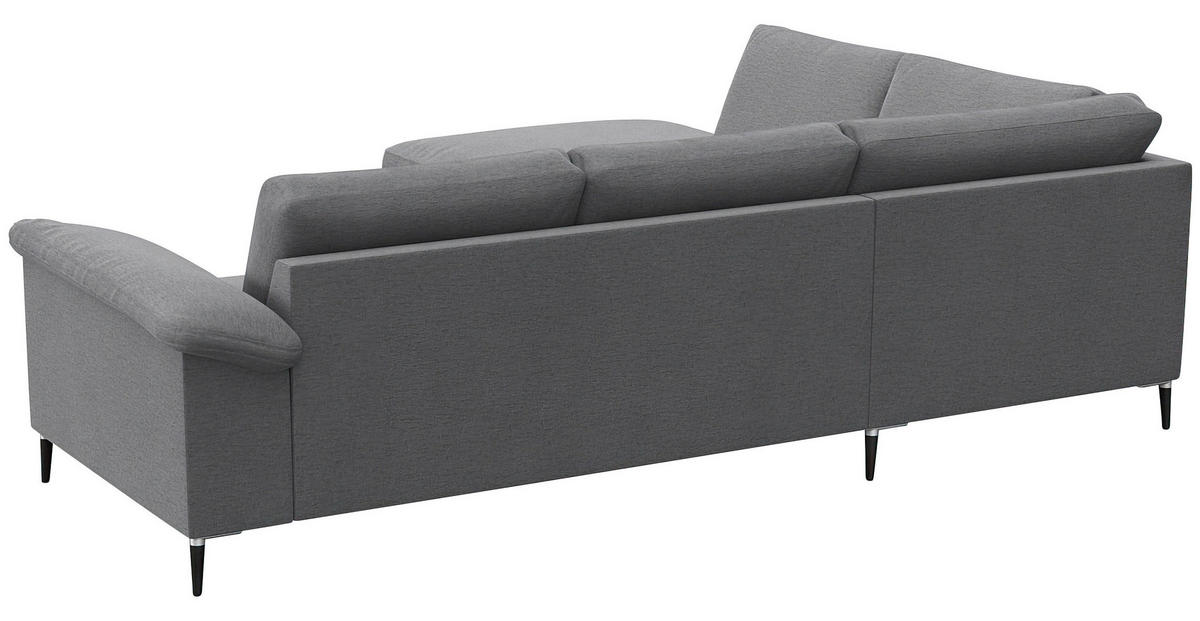 ECKSOFA Grau Chenille, Webstoff, Flachgewebe  - Schwarz/Alufarben, Design, Textil/Metall (225/247cm) - Livetastic