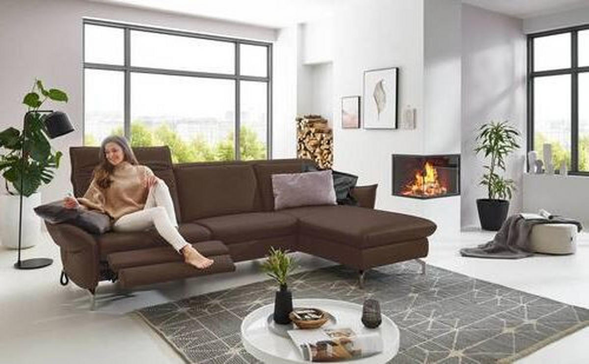 ECKSOFA in Lederlook (vegan) Dunkelbraun  - Dunkelbraun/Nickelfarben, Modern, Textil/Metall (233/179cm) - Livetastic