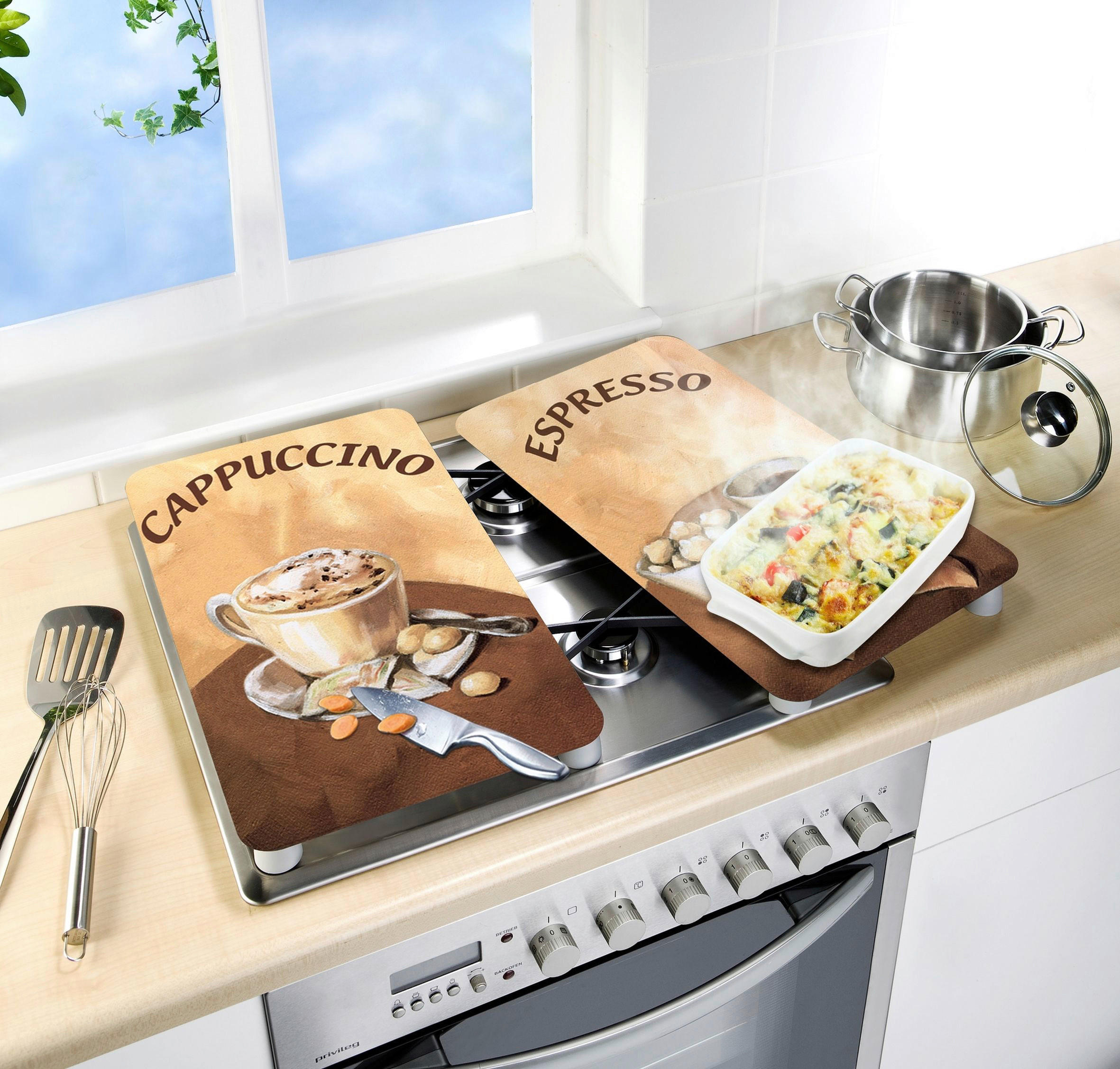 HERDABDECKPLATTE 2521280100 - Dunkelbraun/Creme, Design, Glas/Kunststoff (30/1,8-5,5/52cm) - Wenko
