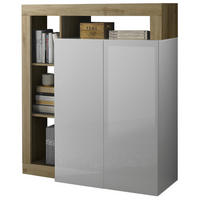 KOMODA, barve hrasta, bela, visoki sijaj  - črna/barve hrasta, Basics, umetna masa/leseni material (108/127/42cm) - Livetastic