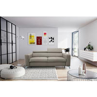 SCHLAFSOFA Hellgrau Echtleder Lederlook  - Silberfarben/Hellgrau, Design, Leder/Textil (206/95/101cm) - Livetastic