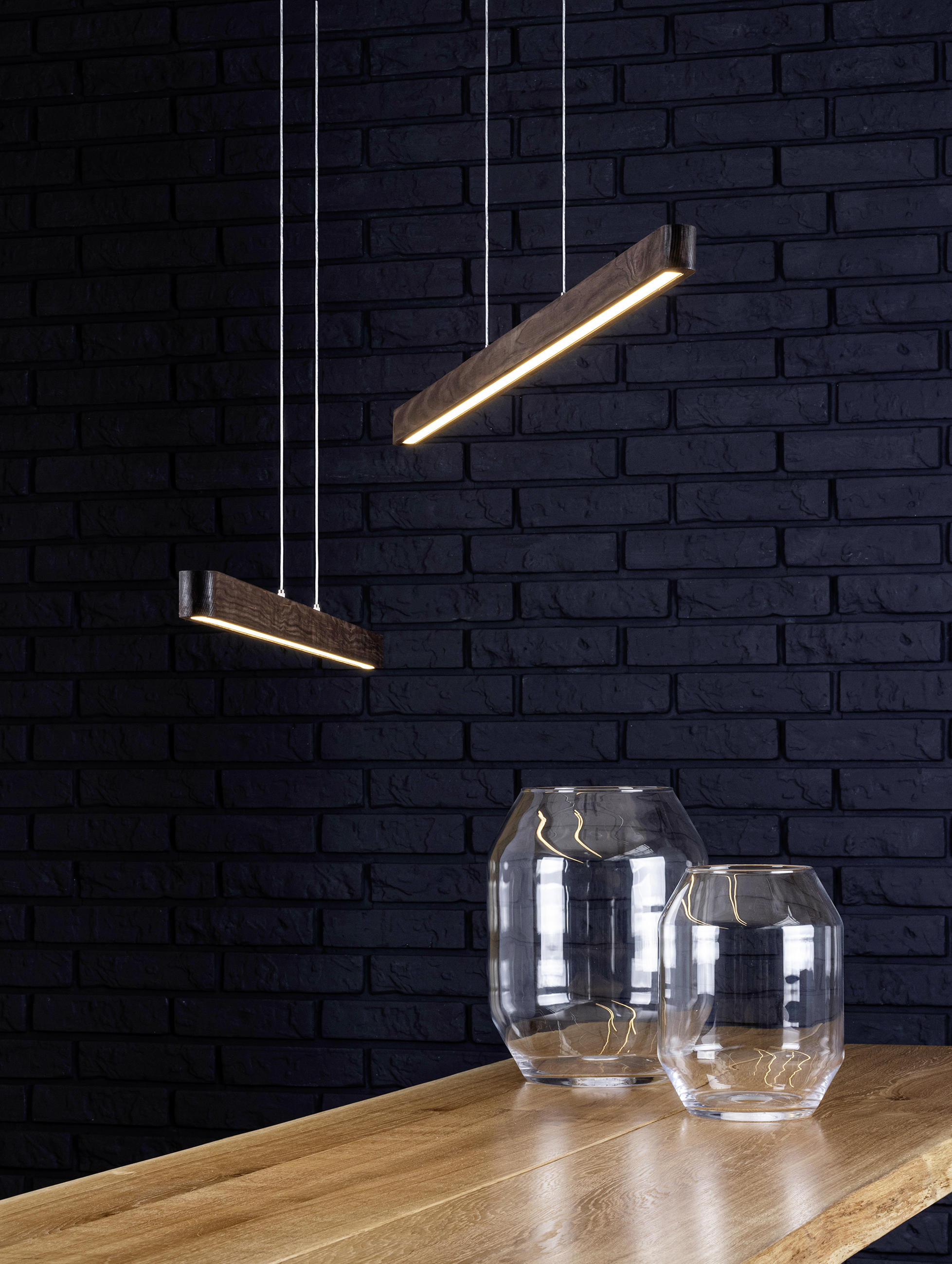 LED-HÄNGELEUCHTE Forestier  - Schwarz, Design, Holz/Metall (90/5/70cm)