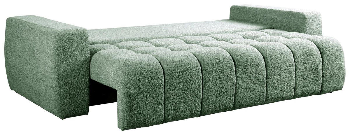 SCHLAFSOFA  mit Liegefunktion, Schlafen auf Sitzhöhe Struktur, Bouclé Mintgrün  - Schwarz/Mintgrün, Basics, Kunststoff/Textil (250/86/140cm) - Livetastic