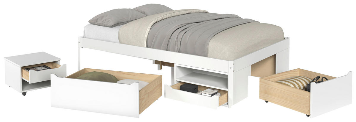 STAURAUMBETT 140/200 cm  Weiss   - Weiss/Naturfarben, Modern, Holz/Holzwerkstoff (140/200cm) - P & B