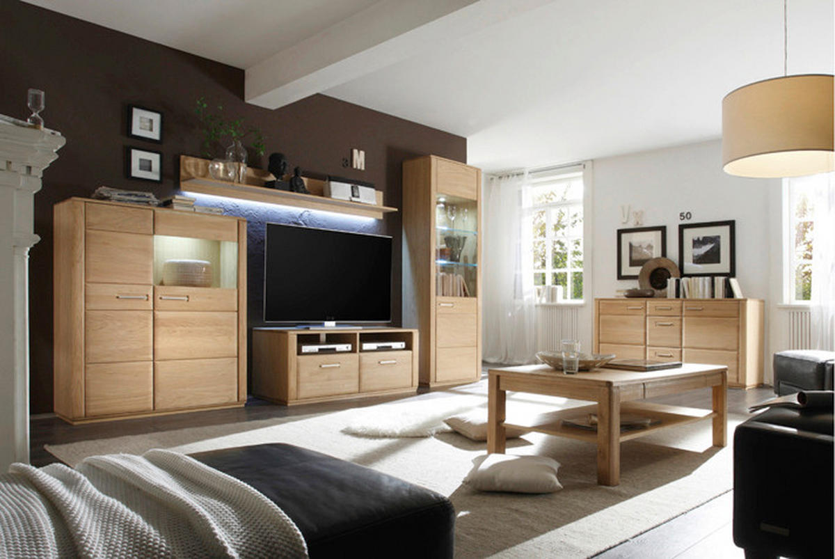 WOHNWAND  in Eichefarben  319/209/51 cm  - Eichefarben/Silberfarben, Design, Glas/Holz (319/209/51cm) - Livetastic