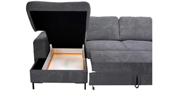 WOHNLANDSCHAFT Dunkelgrau Cord  - Dunkelgrau/Schwarz, KONVENTIONELL, Textil/Metall (148/303/197cm) - Carryhome