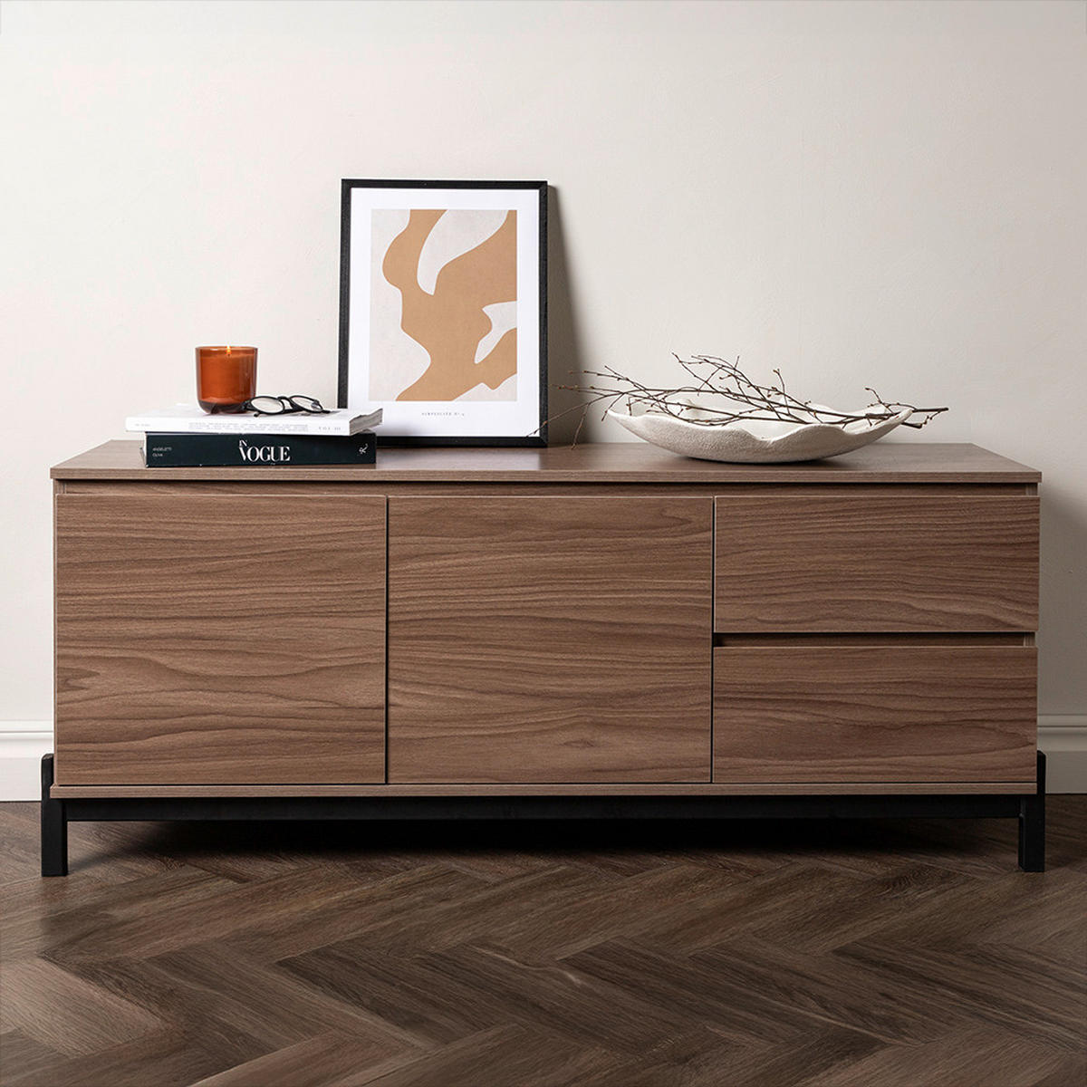 SIDEBOARD 135/56/40 cm  - Nussbaumfarben/Schwarz, Design, Holz/Holzwerkstoff (135/56/40cm) - Livetastic