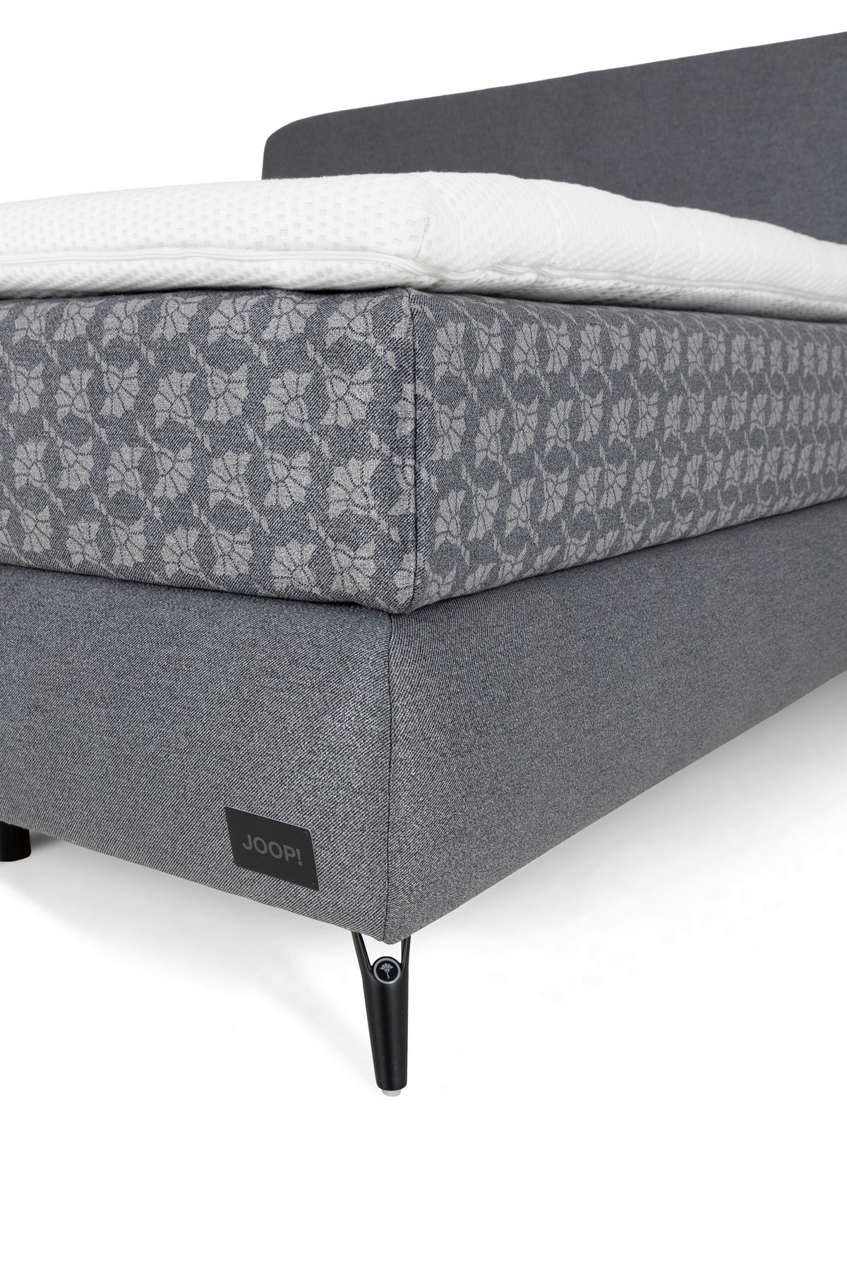 BOXSPRINGBETT 180/200 cm,  in Grau, Hellgrau, gepolstertes Kopfteil, Matratzen, H2 + H3 = mittel + fest  - Hellgrau/Schwarz, MODERN, Textil/Metall (180/200cm) - Joop!