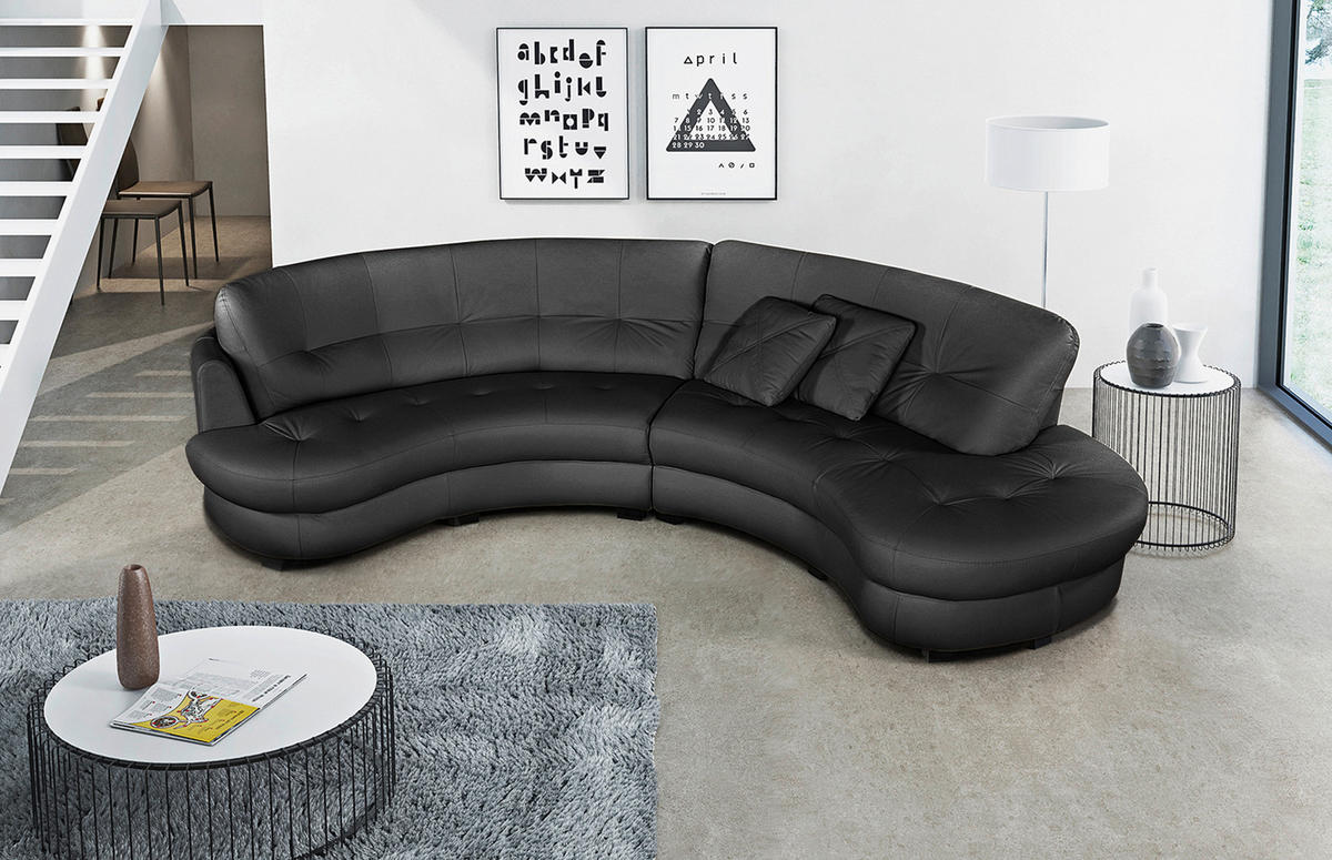 ECKSOFA Schwarz Echtleder Lederlook  - Schwarz, Design, Leder/Kunststoff (300/113cm) - Livetastic
