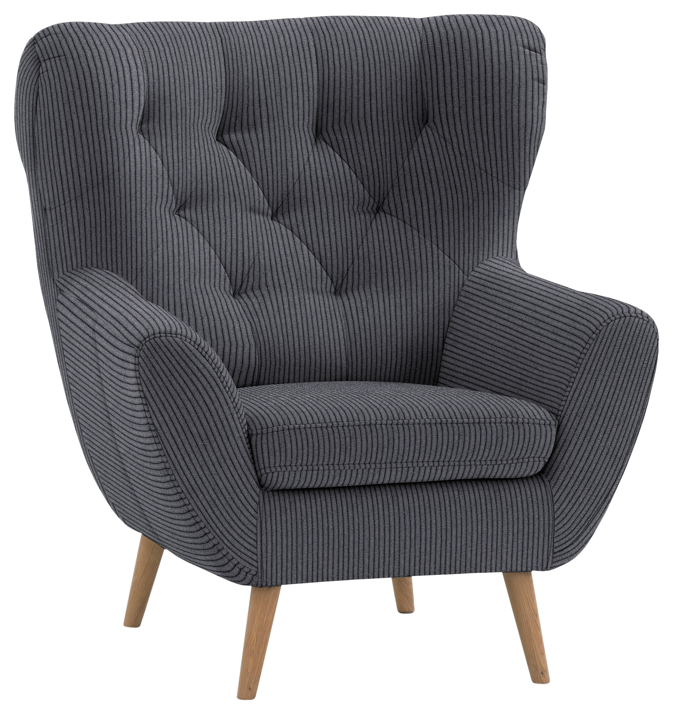 OHRENSESSEL in Cord Anthrazit  - Eichefarben/Anthrazit, Design, Holz/Textil (87/101/95cm) - Stylife