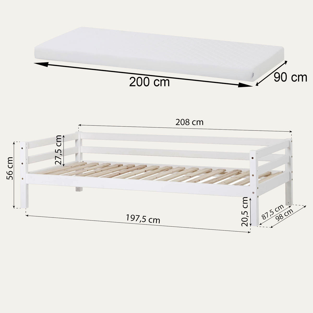 KINDER-/JUNIORBETT - Weiß/Kieferfarben, MODERN, Holz (90/200cm) - MID.YOU