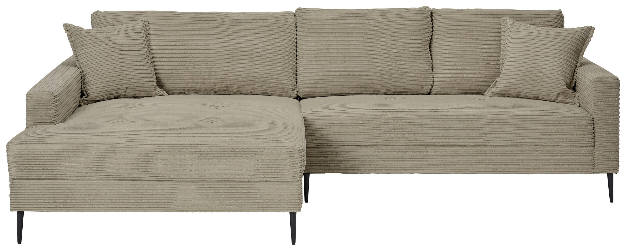 ECKSOFA Greige Cord  - Greige/Schwarz, KONVENTIONELL, Textil/Metall (173/276cm) - Carryhome