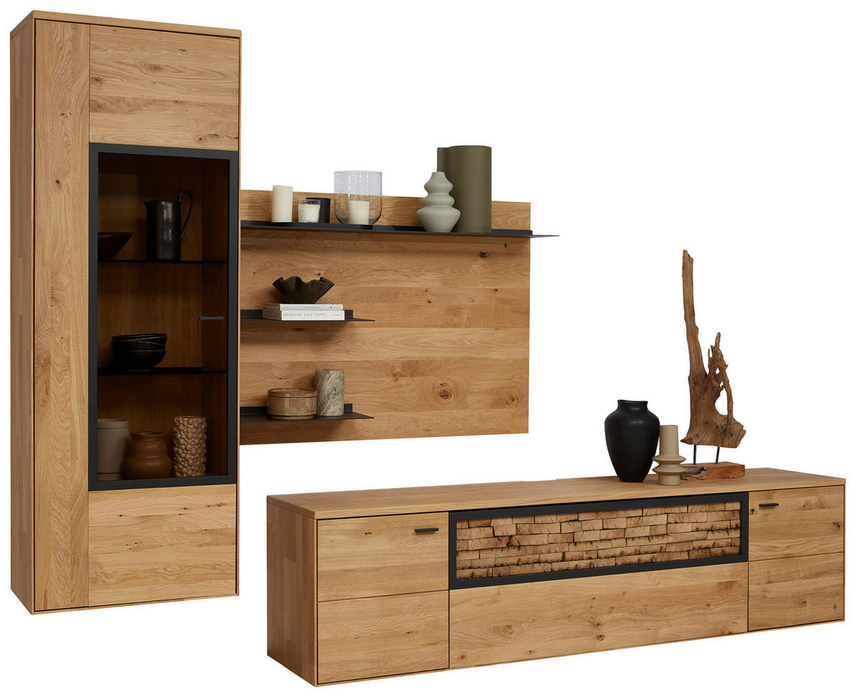 WOHNWAND  in Wildeiche 293,8/207,1/37,1 cm  - Wildeiche/Graphitfarben, Natur, Glas/Holz (293,8/207,1/37,1cm) - Valnatura