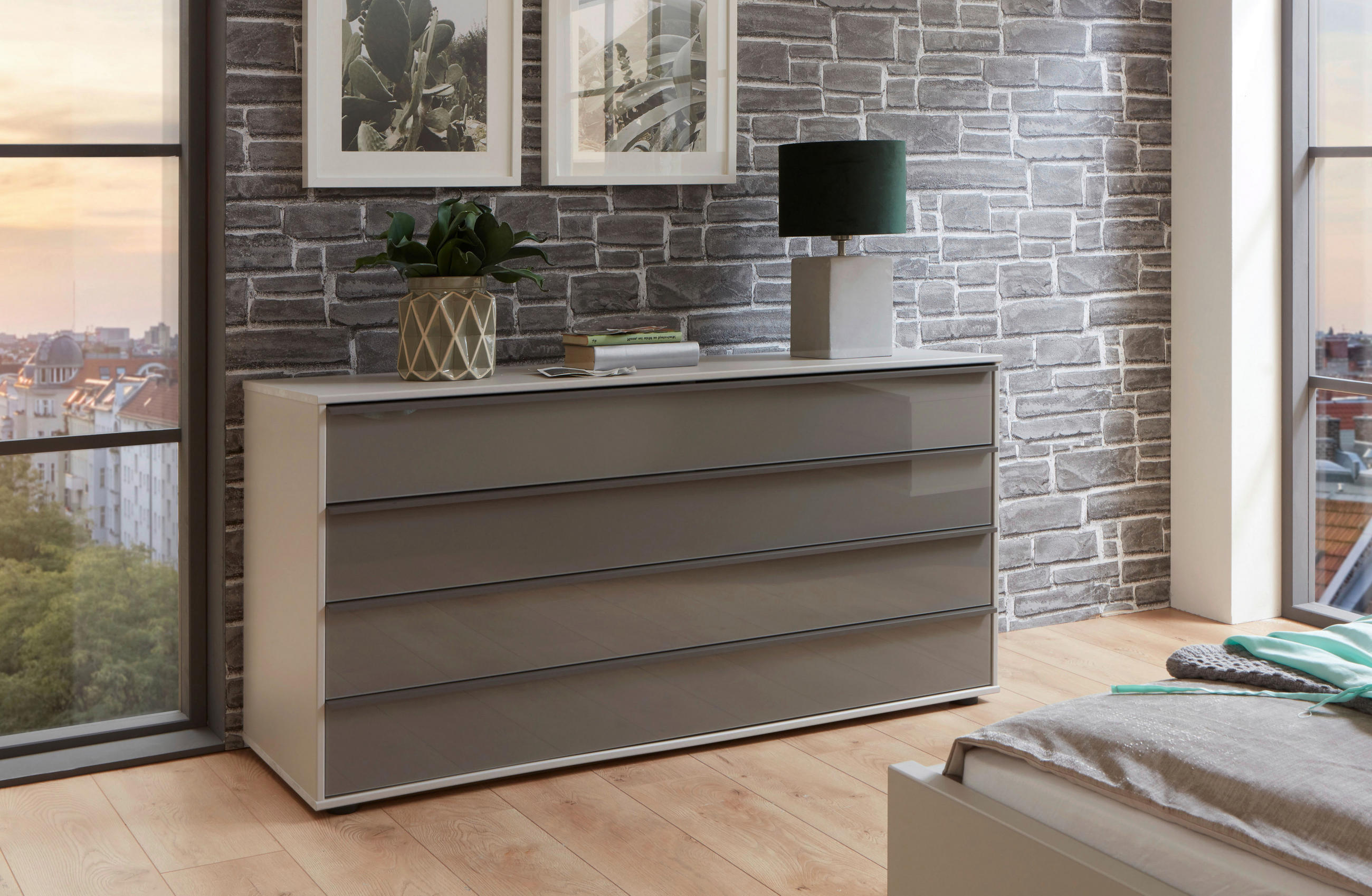 SIDEBOARD  in 141/70/43 cm  - Schieferfarben/Schwarz, Design, Glas/Holzwerkstoff (141/70/43cm) - Dieter Knoll