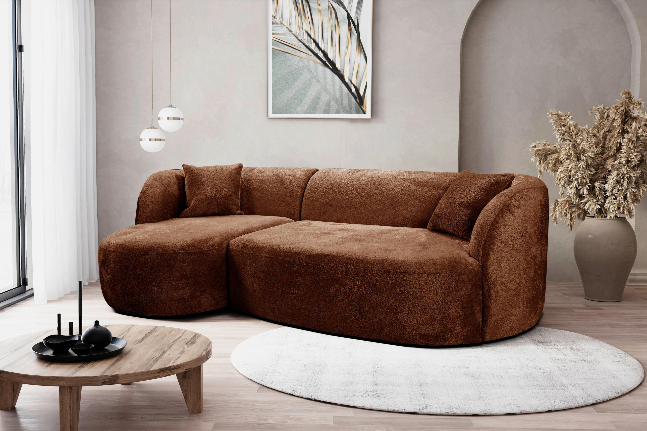 ECKSOFA in Bouclé Rostfarben  - Rostfarben/Schwarz, Design, Kunststoff/Textil (143/264cm) - MID.YOU